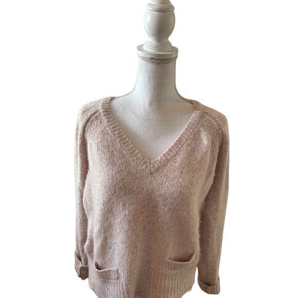 White + Warren Chunky Knit Cashmere V Neck Sweater Pale Pink M - Picture 2 of 6